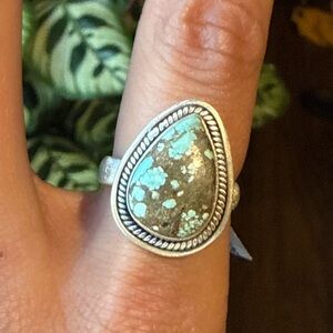 Sterling Silver Stamped Dry Creek Turquoise Ring
